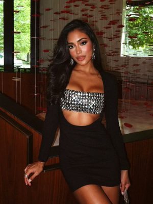 Women’s Nightclub Rhinestone Corset Cutout Bodycon Dress