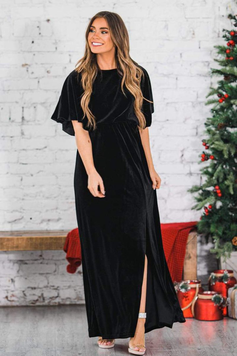 Elegant Women’s Velvet High Slit Evening Dress - Image 3
