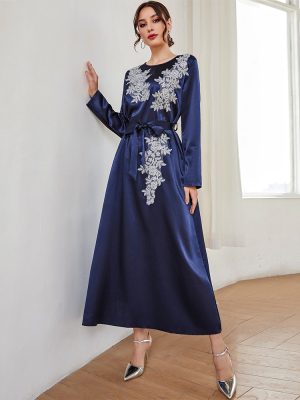 Autumn Winter Office Embroidered Long Sleeve Dress