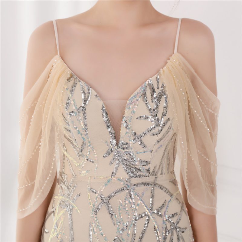 Women’s Colorful Sequin Fishtail Wedding Evening Dress - Image 3