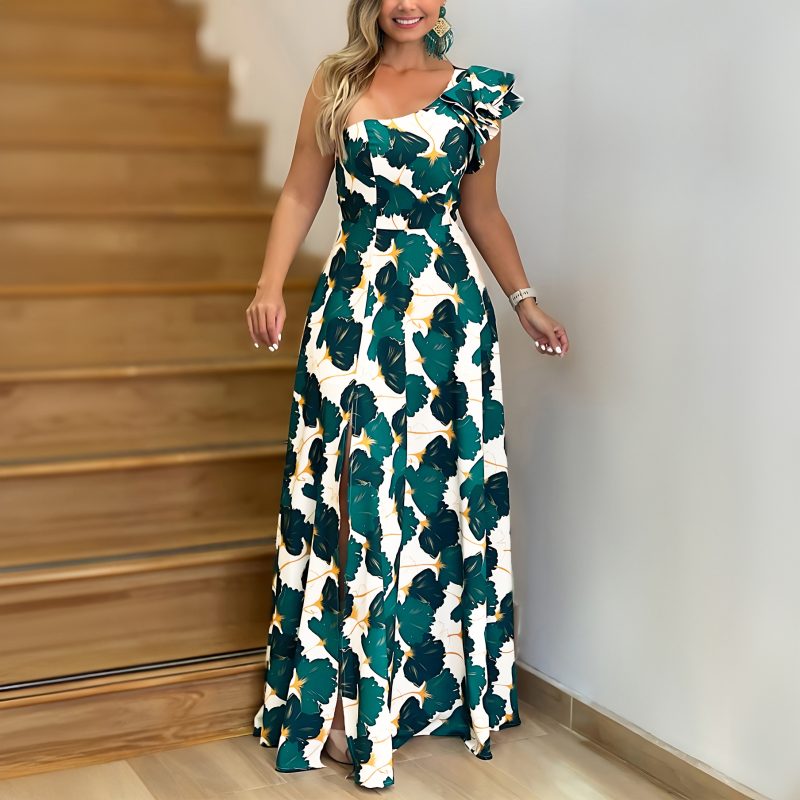 Elegant One Shoulder High Slit Evening Dress
