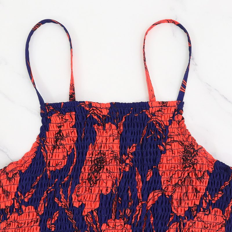 Backless Printed High Waist Suspender Long Dress - Image 4