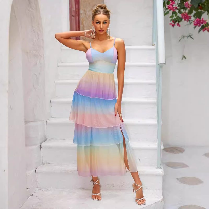 Summer Ruffled Dopamine Long Cake Layered Dress - Image 3