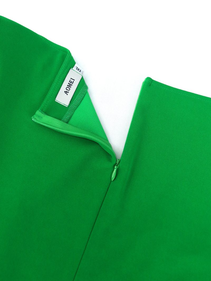 Christmas Elegant Puff Sleeve Asymmetric Pleated Dress - Image 4