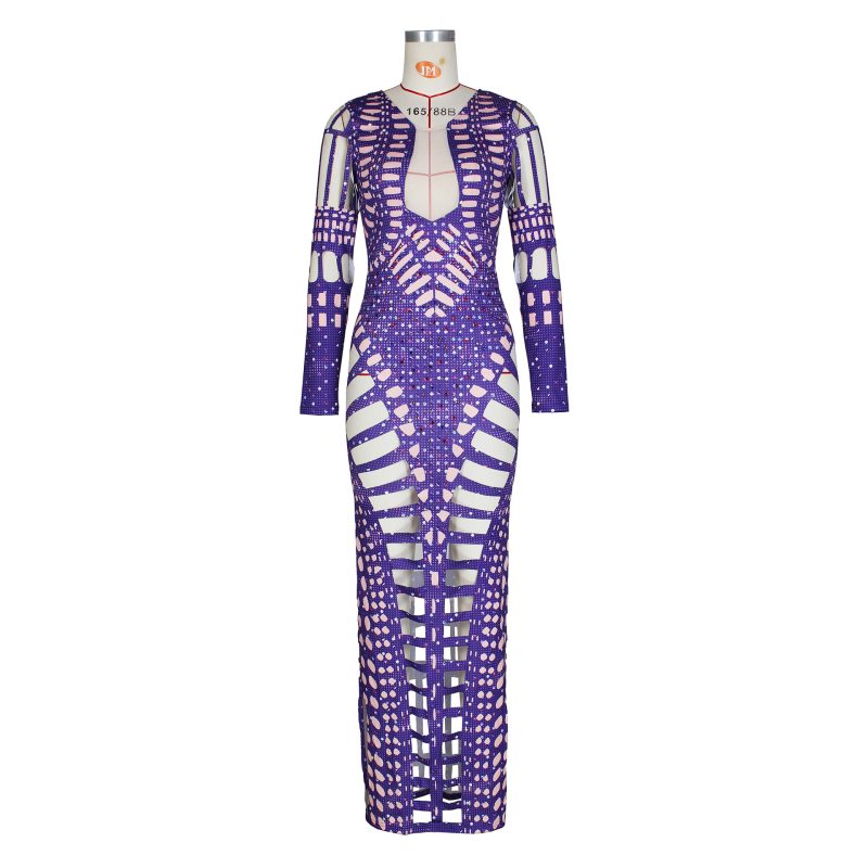 Ripped Skinny Sheath Rhinestone Printed Dress - Image 4
