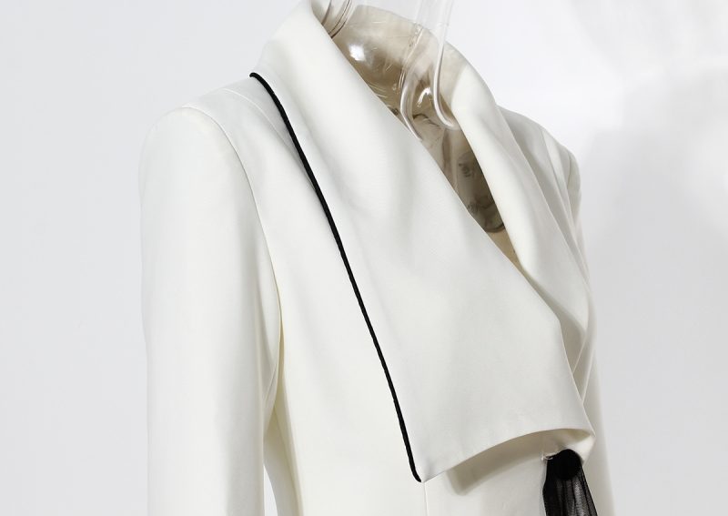 Asymmetric Ruffled Contrast Color Long Spring Blazer - Image 4