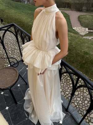 Elegant Women’s Summer Turtleneck Ruffled Maxi Dress
