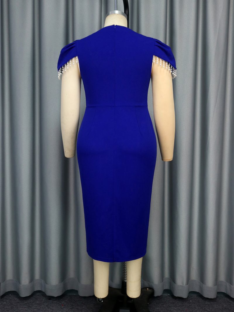 Crew Neck Beaded Hollow Out Sheath Party Dress - Image 3