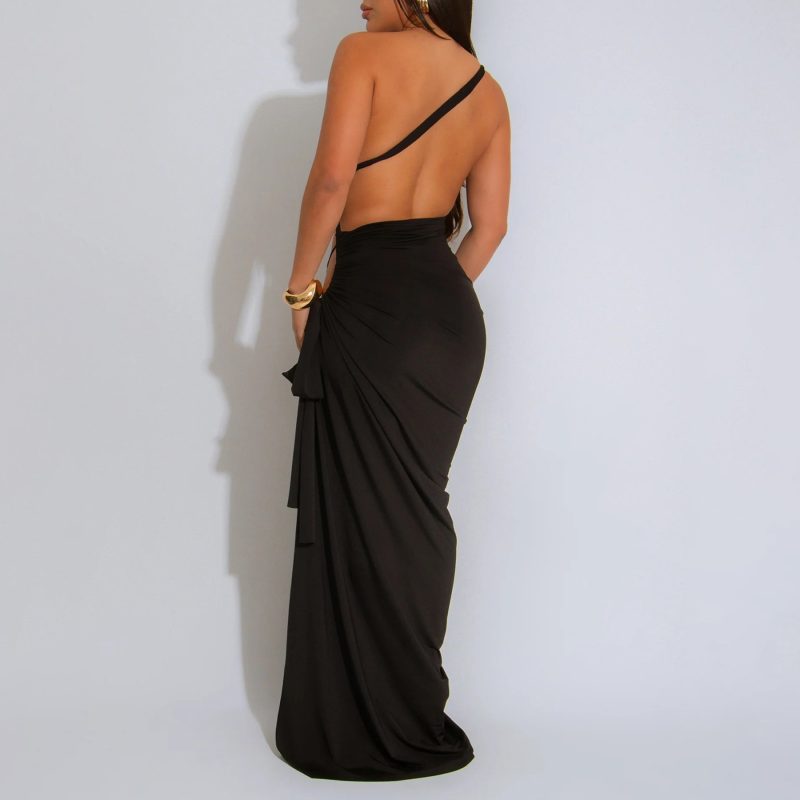 Solid Color Diagonal Collar Tube Top Dress - Image 2