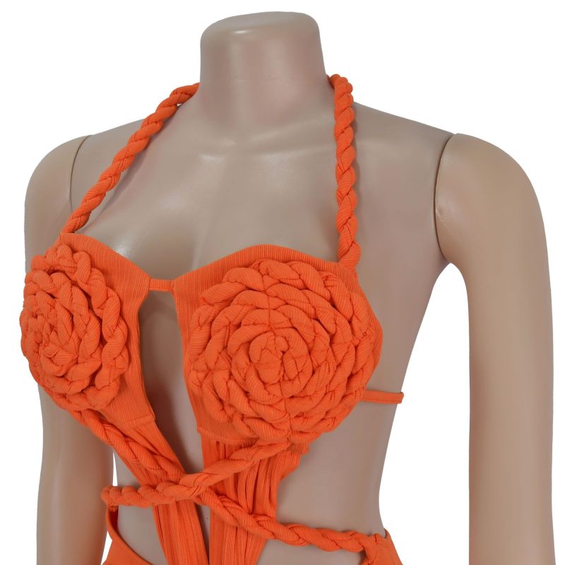 Women’s Knitted Halter Backless Solid Color Dress - Image 4