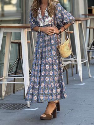 Summer Beach Bohemian Printed Midi Dress Women