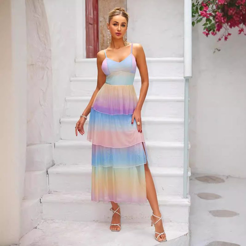 Summer Ruffled Dopamine Long Cake Layered Dress - Image 4