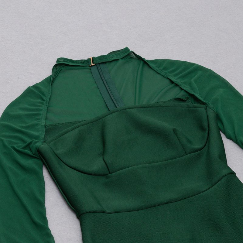 Retro Hollow Out Mesh Long Sleeve Slim Dress - Image 4