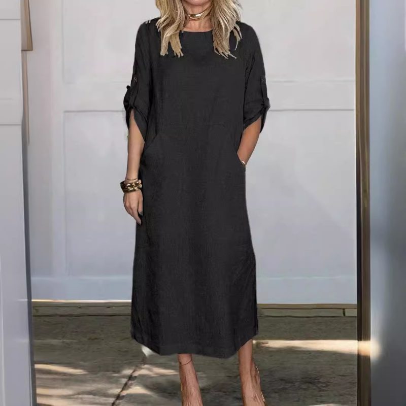 Summer Cotton Solid Color Loose Casual Women’s Dress - Image 3
