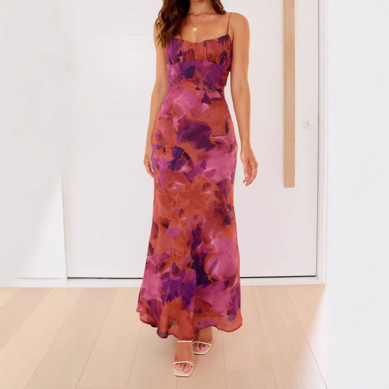 Women’s Summer Tie Dye Backless Hollow Dress