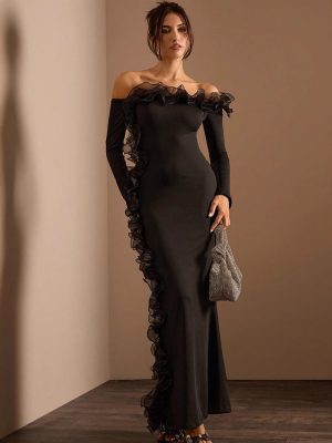 Autumn Winter Off Shoulder Ruffled Maxi Dress