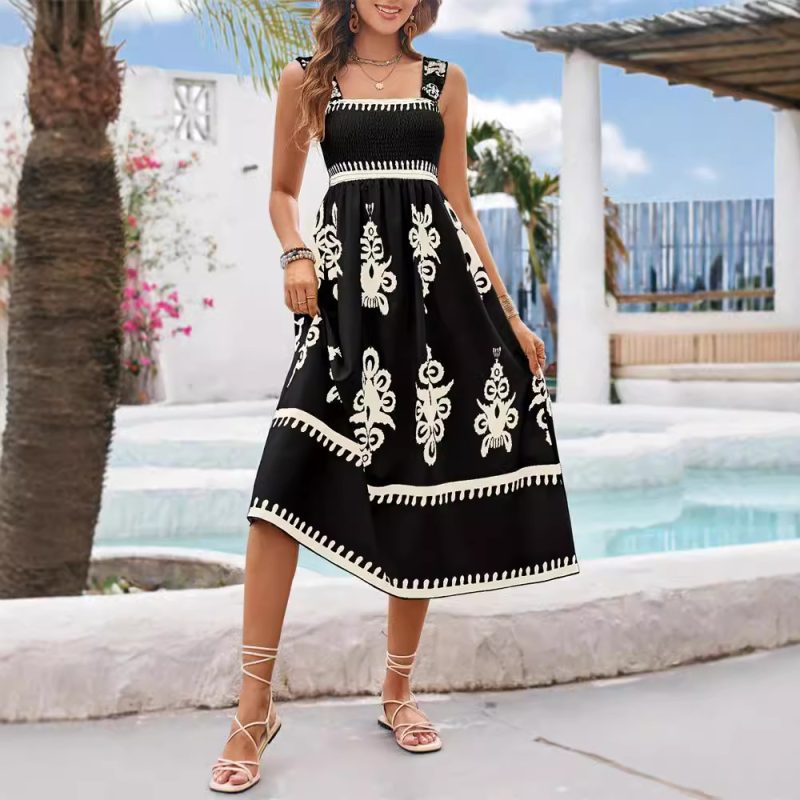 Women’s Elegant Printed Suspender Chest Wrap Dress - Image 3