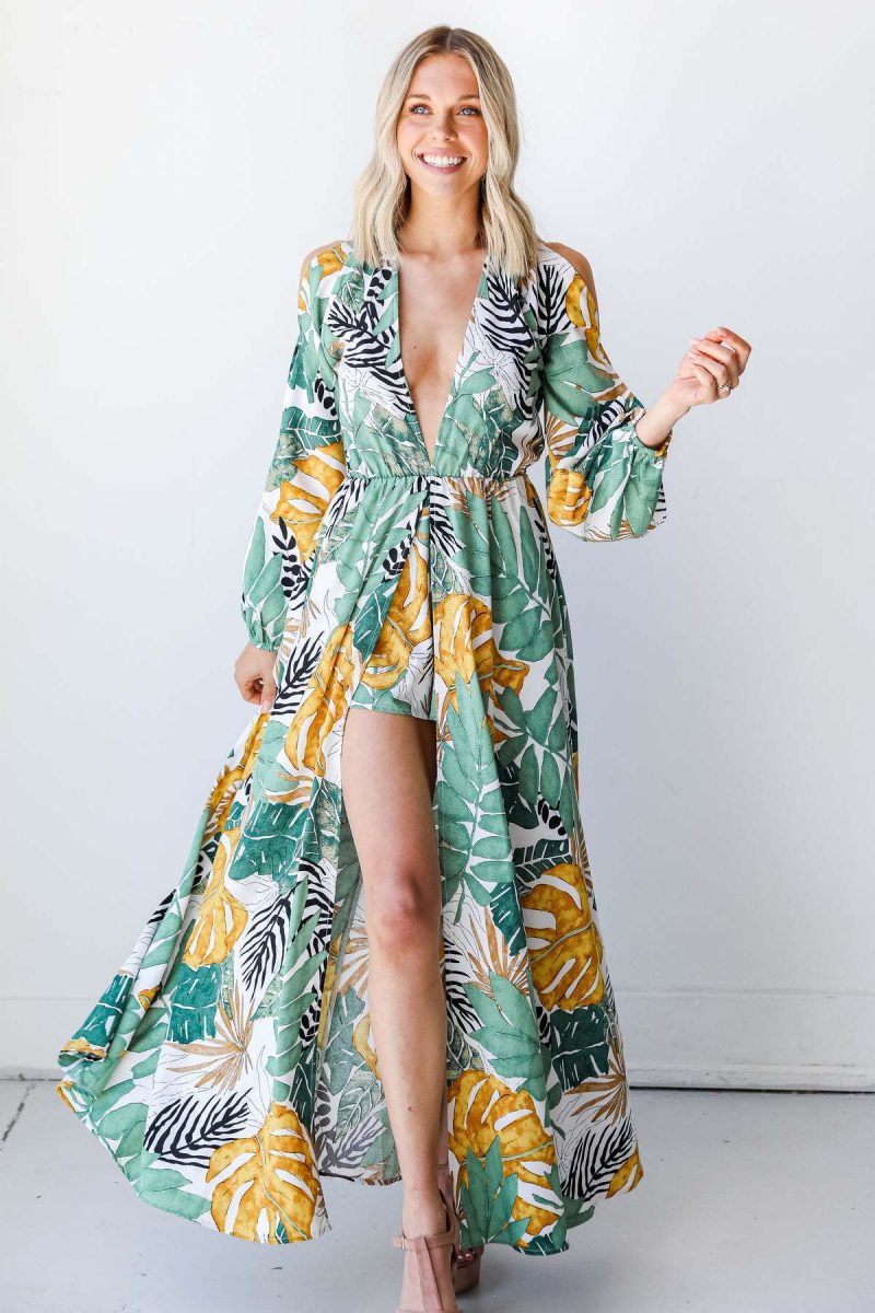 Long Sleeve V-Neck Boho Print Beach Dress - Image 2