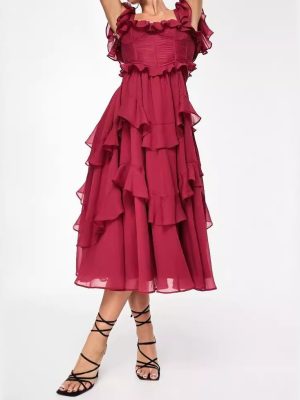 Women’s Holiday Lace Backless Tiered Ruffled Dress