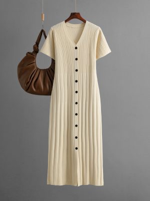 Summer Casual V Neck Solid Color Dress
