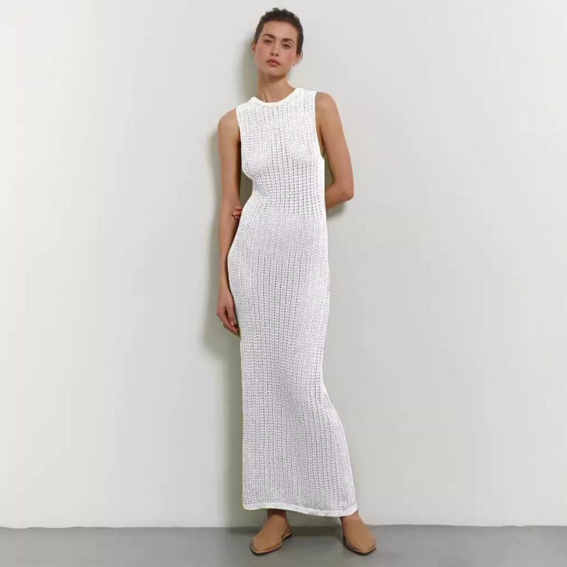 Women’s Beach Holiday Knitted Cutout Tight Dress - Image 3