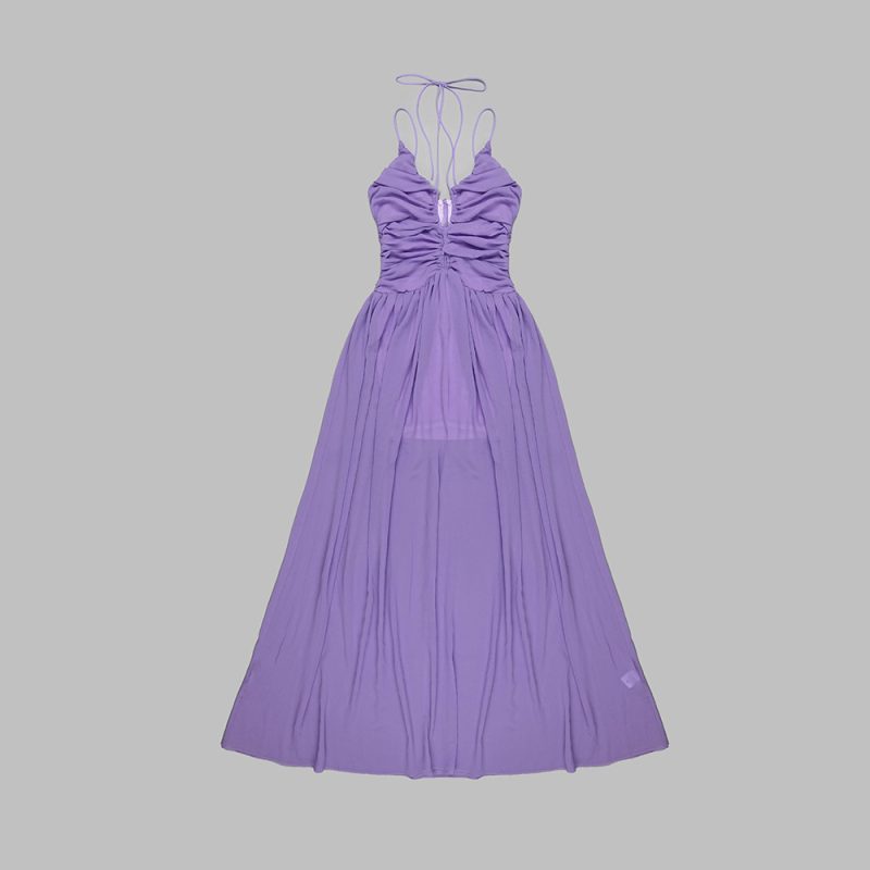 Autumn Light Purple Chiffon Pleated Mesh Dress - Image 3