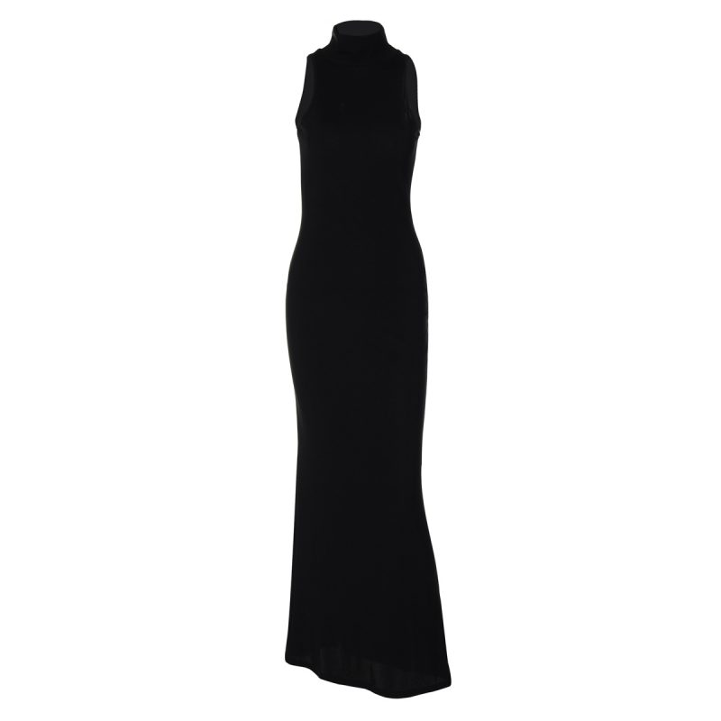 Fashionable Half Turtleneck Sleeveless Solid Maxi Dress - Image 4
