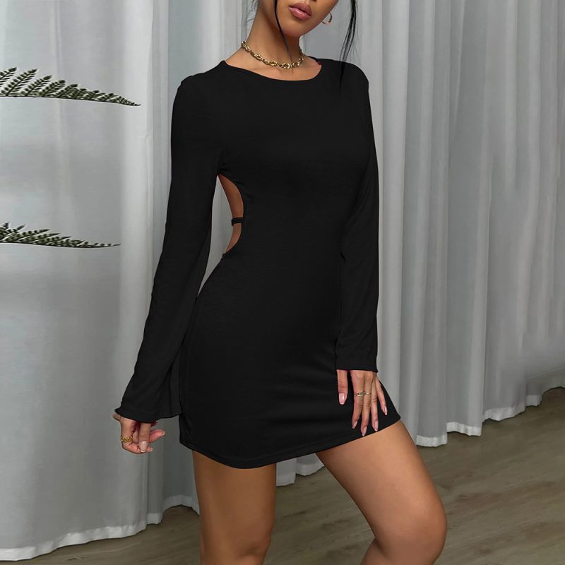Women’s Backless Round Neck Bell Sleeve Dress - Image 3