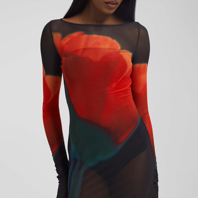 Winter Printed See Through Slim Fit Dress - Image 2