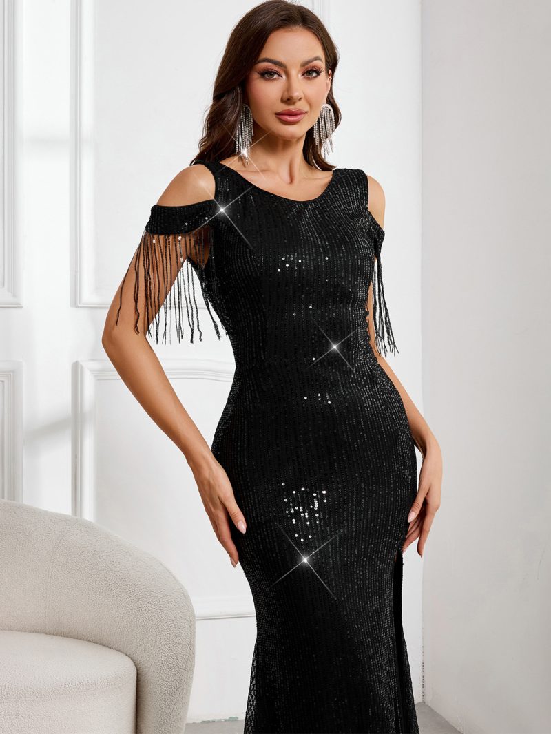 Slim Fit Tassel Sequin Maxi Evening Dress - Image 4