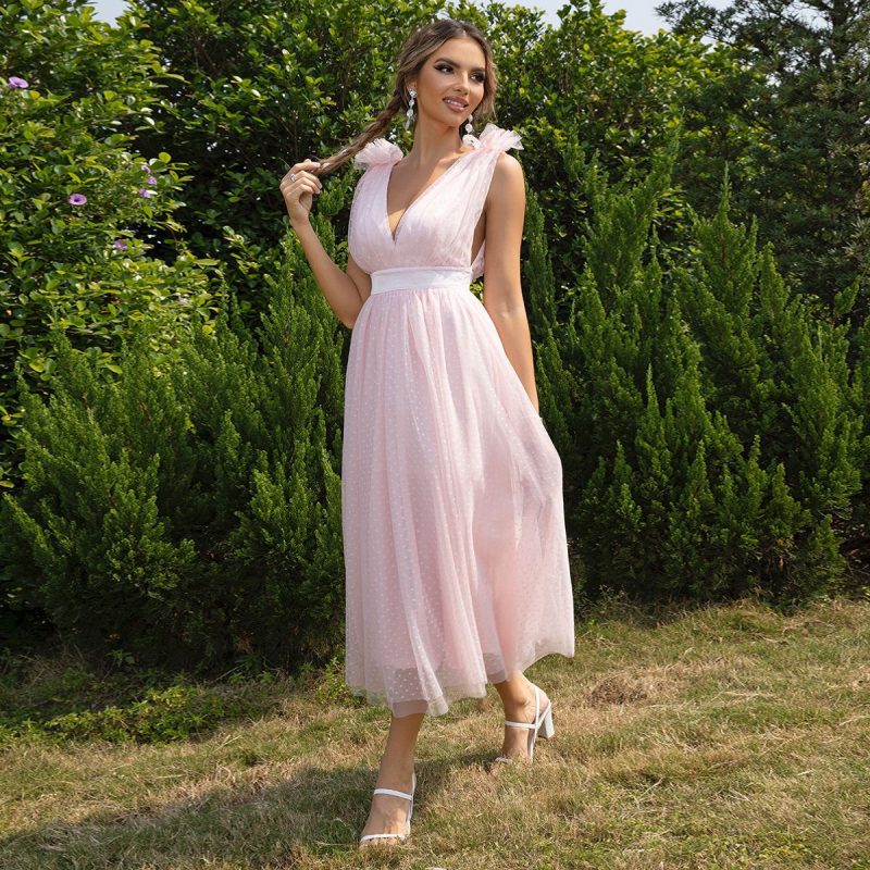 Summer Backless Mesh Lace Up Gauzy Dress