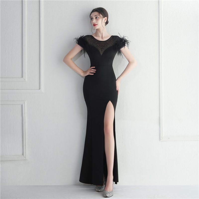 Feather Mesh Rhinestone Star Red Carpet Dress - Image 2