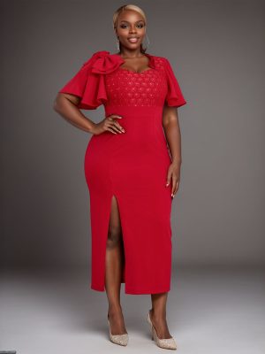Women’s Ruffled Lace Party Dress with Bow Detail