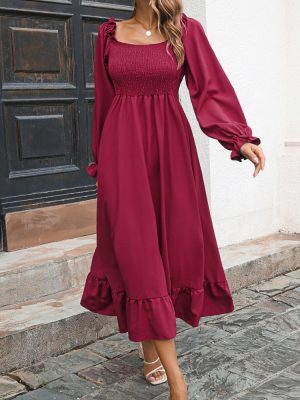 Women’s Large Swing Square Collar Spring Maxi Dress