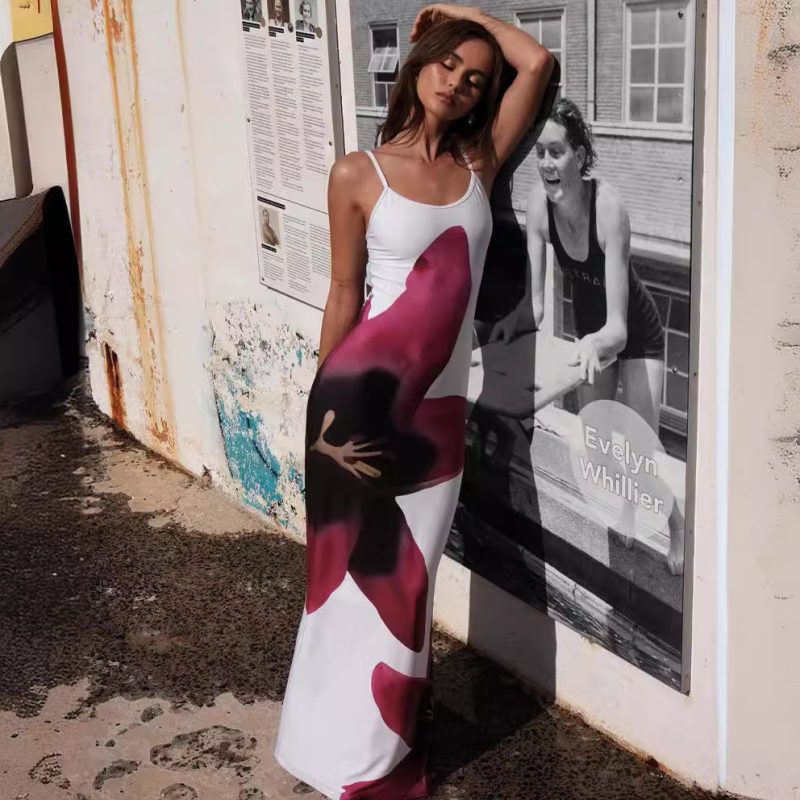 Summer Floral Spaghetti Strap Women Beach Dress
