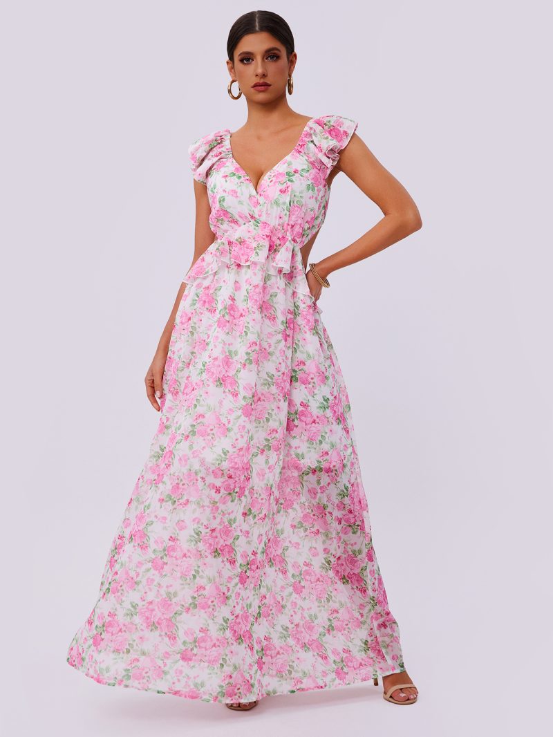 Summer Elegant Women’s Floral Print Hem Long Dress - Image 2
