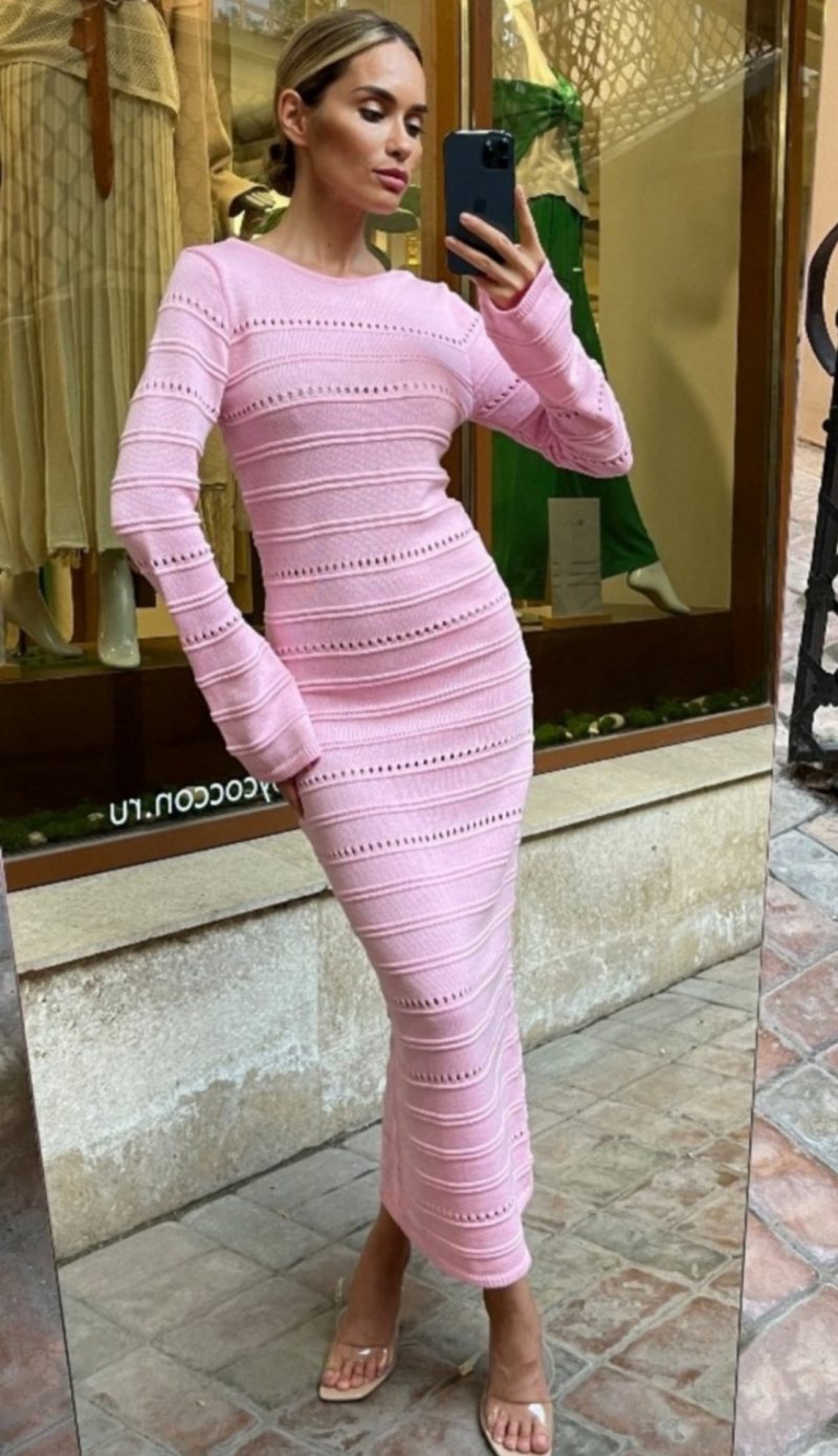 Women’s Autumn Winter Striped Woolen Long Dress - Image 4