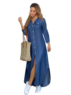 Women’s Long Sleeve Button Down Shirt Maxi Dress