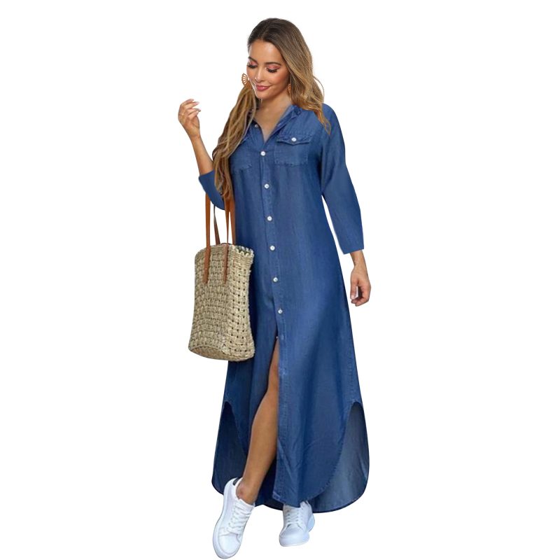 Women’s Long Sleeve Button Down Shirt Maxi Dress
