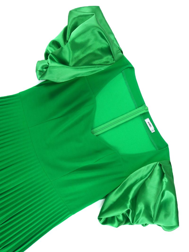 Christmas Elegant Puff Sleeve Asymmetric Pleated Dress - Image 3