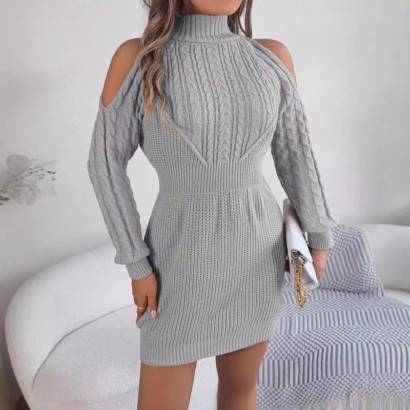Autumn Winter Off-Shoulder Twist Lantern Sleeve Dress