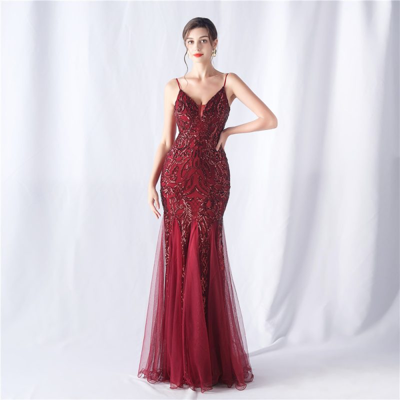 Women’s Floral Sequin Mesh High-End Evening Dress - Image 4