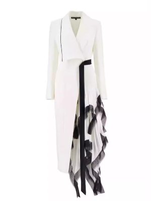 Asymmetric Ruffled Contrast Color Long Spring Blazer