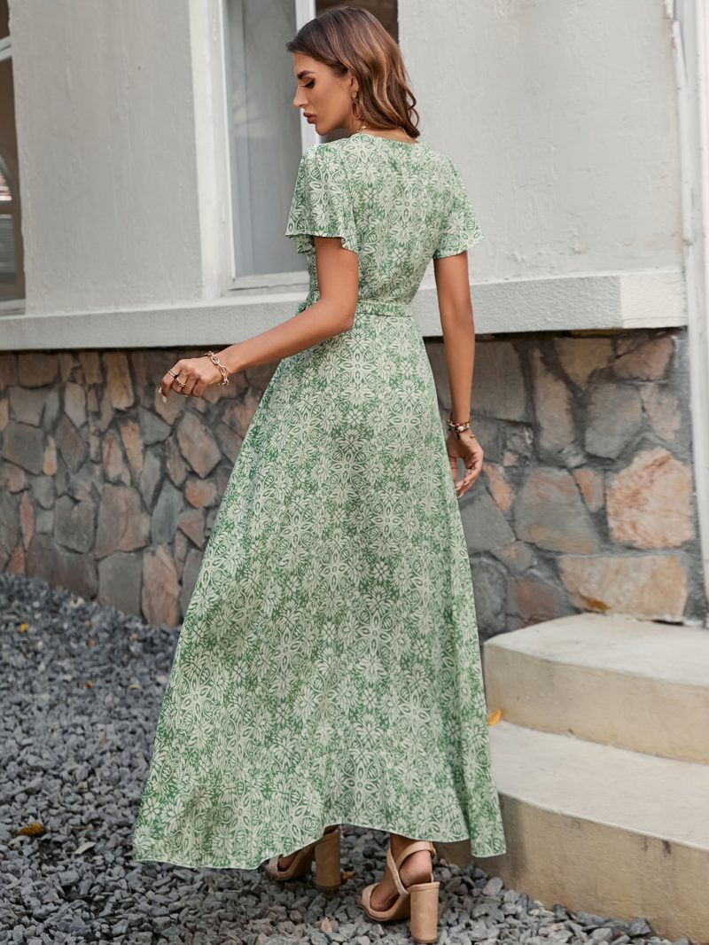 Short Sleeve V-Neck Printed Summer Swing Dress - Image 2