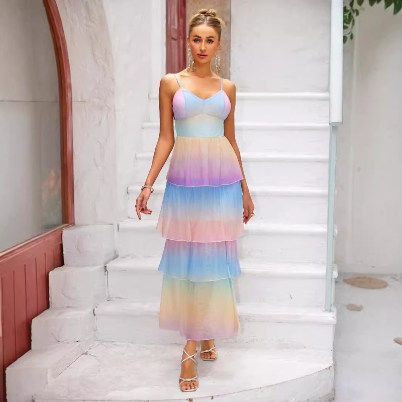 Summer Ruffled Dopamine Long Cake Layered Dress - Image 2