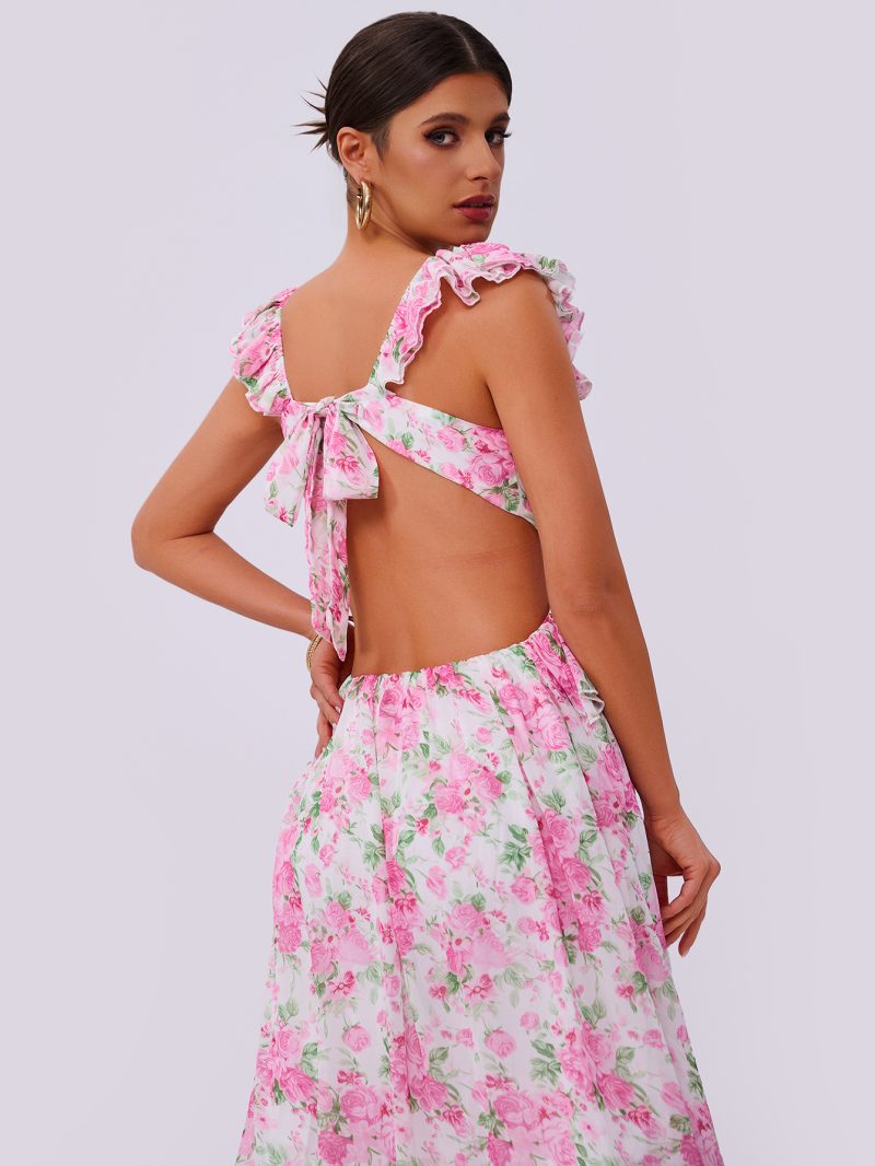 Summer Elegant Women’s Floral Print Hem Long Dress - Image 4