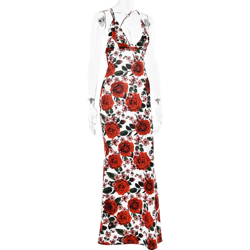 Summer Spaghetti Strap Printed Backless Slim Fit Dress - Image 4