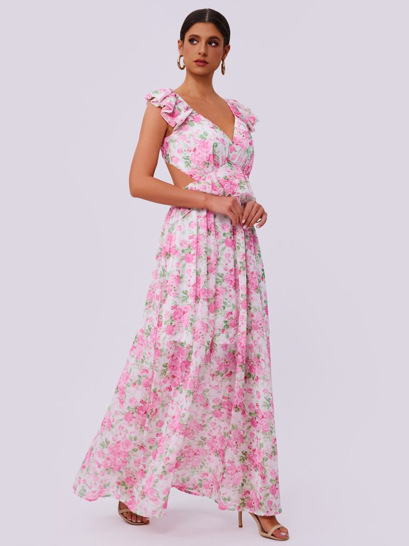 Summer Elegant Women’s Floral Print Hem Long Dress - Image 3