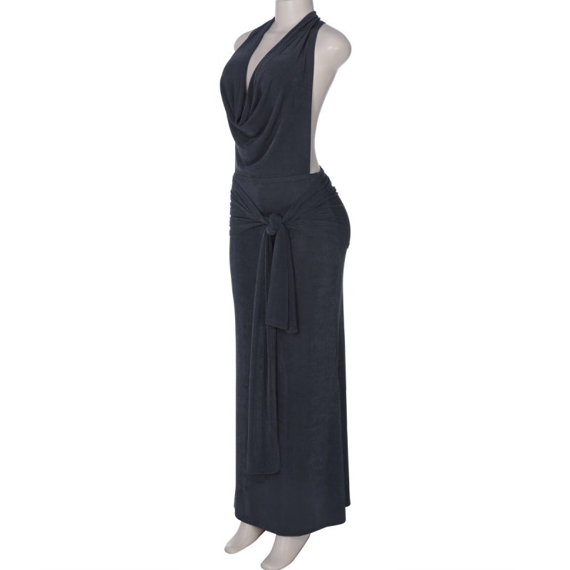 Women’s Lace-Up Halter Backless Cutout Midi Dress - Image 3