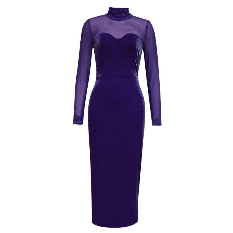 Summer Retro Velvet Cutout Back Slit Dress - Image 4